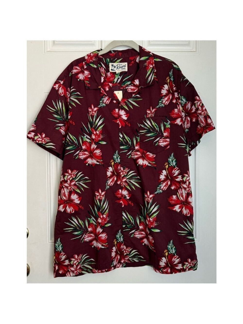 Men's Aeropostale Resort Shirt XL Maroon Red Hawaiian Floral